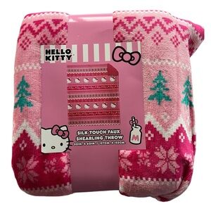 Hello Kitty Pink Holiday Faux Shearling Throw Blanket 50” x 60” New With Tags